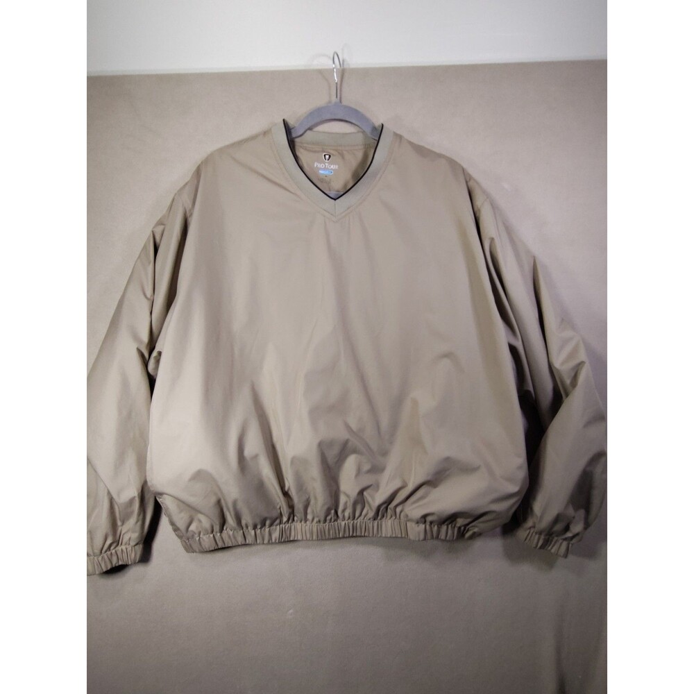 Men's Pro Tour CoolPlay Khaki V-Neck Pullover Wind Shirt Golf Jacket Med Net